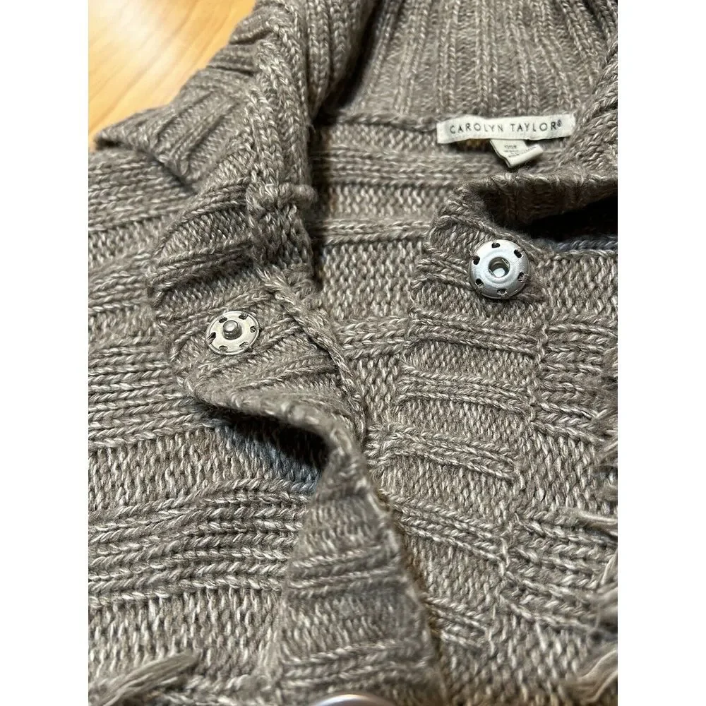 Carolyn‎ Taylor Fringed Wrap Knit Sweater Shawl/Cape Brown OSF